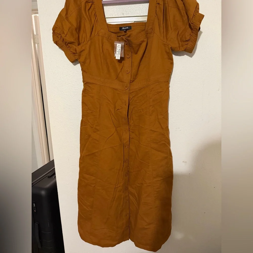 Madewell Tan Button-Up Dress- LINEN - Picture 4 of 6